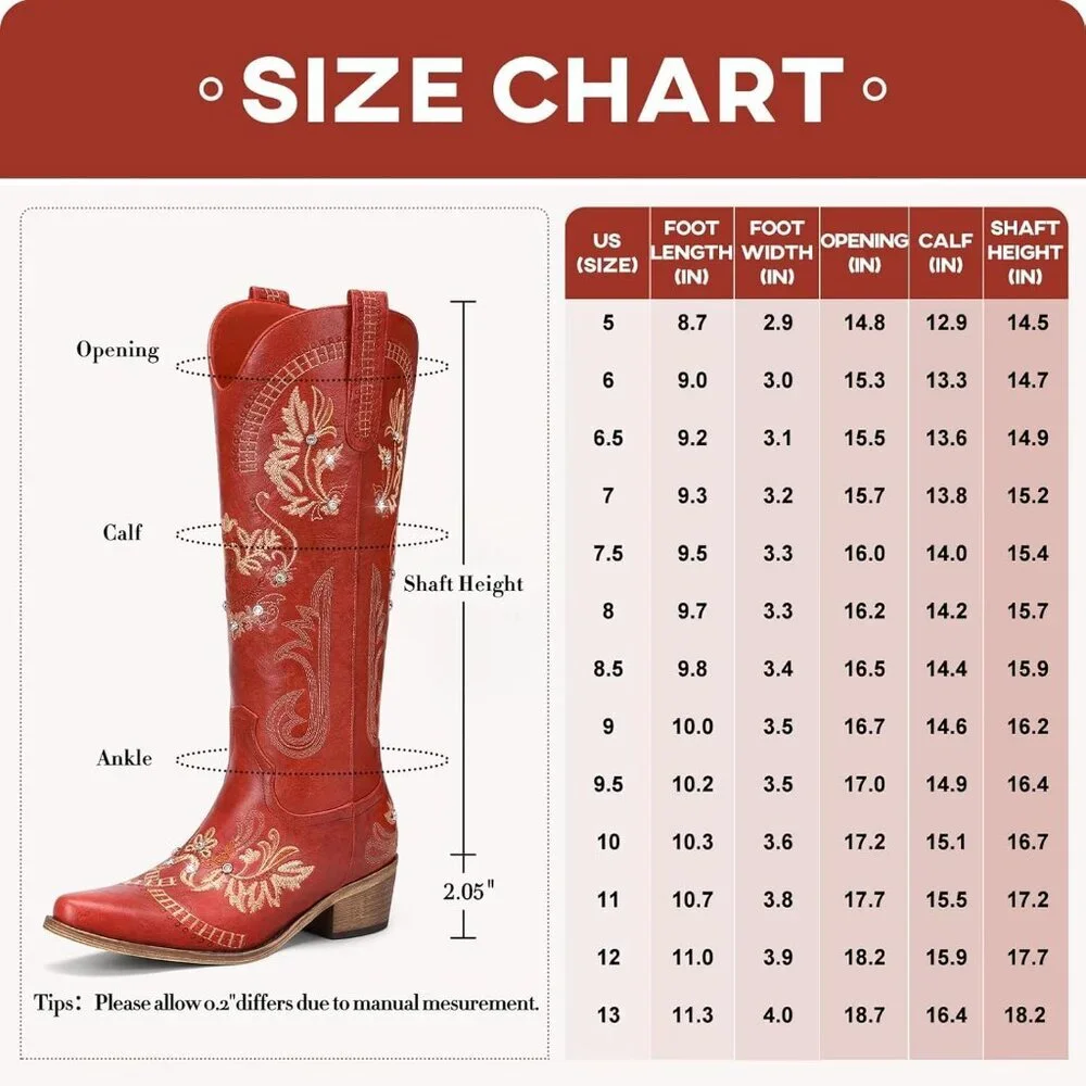 🆕Women Red Faux Leather Knee High Sparkly Rhinestone Embroidered  Boots